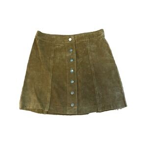 Wyatt A-Line Mini Skirt Womens Small Camel Suede Party Flat Snap Front